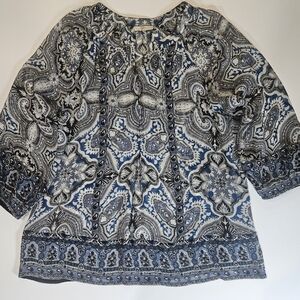 Joie Blouse Paisley Womens Small Blue White Sheer Balloon Sleeve Stylish‎ Office